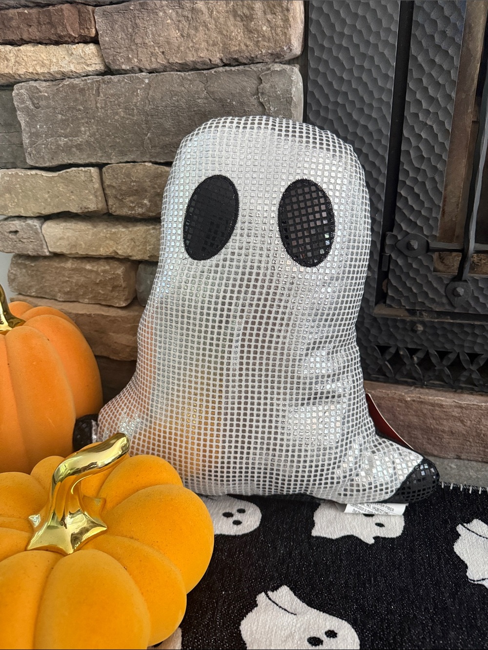 Silver Sequin Ghost Decorative Pillow - Holiday ghost Halloween throw 👻 adorable